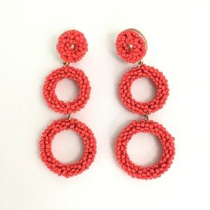 BaubleBar Orange Beaded Triple Hoop Drop Earrings
